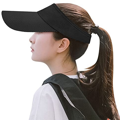 Sports Sun Visor Hat for Men Women Long Brim Empty Top Baseball Cap UV Protection Beach Cap Adjustable Quick Drying Ponytail Outdoor Ball Cap Soft Visor for Golf Tennis Running Cycling Tourism