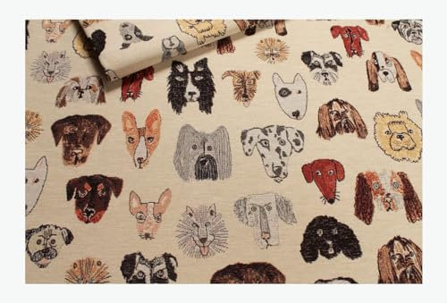 Stoff am Stück Stoff Baumwolle Polyester Polyacryl Gobelin natur Hund blickdicht Dekostoff Hunde Hunderassen