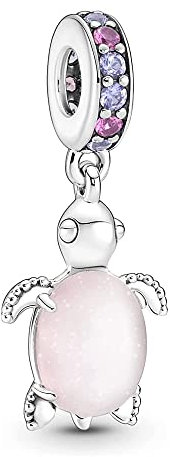 LaMenars Murano Glas Pink Sea Turtle Dangle Charm für Armbänder 925 Sterling Silber Bead Charms mit kubischem Happy Birthday Anniversary Schmuck Geschenke für Frauen Ehefrau