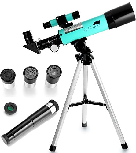 CLAVOLO Refraktor Teleskop mit Suchfernrohr für Kinder & Astronomie Anfänger, Reiseteleskop mit 3 Okularen Vergrößerung 18X - 135X
