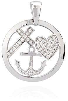 NKlaus Kettenanhänger Glaube Liebe Hoffnung Zirkonia weiß 925 Silber 20mm rund glänzend 9857