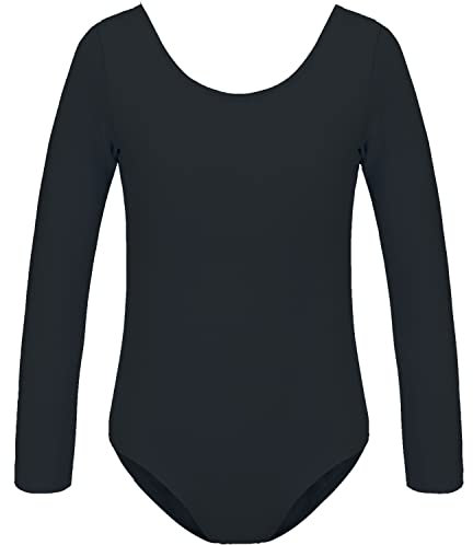 HIPPOSEUS Girls' Team Basic Long Sleeve Leotard for Ballet Dance Gymnastics Toddler Bodysuit Dancewear, AM0019-Black, 4-5 Years