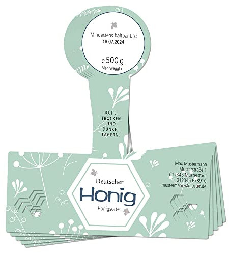 Apoidea – Honig Etiketten Cut-Out mit Gewährverschluss selbstklebend & personalisierbar - 25 Stück/Etiketten Honiggläser 500g / Honig Aufkleber für selbstgemachten Honig/Honigetiketten
