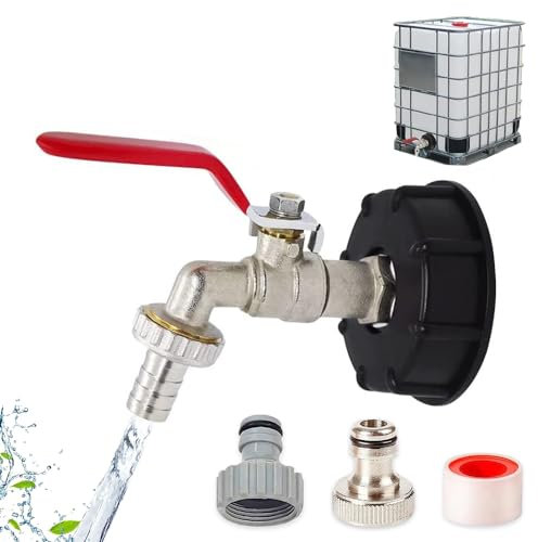mizikuu Rubinetto Per Cisterna 1000 Litri IBC, 1/2 Adattatore IBC Ottone Adattatore per Serbatoio con Anelli di Tenuta per Tubo Giardino Industria
