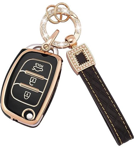 Koaudb Autoschlüssel Hülle Cover Passt für Hyundai i20 i30 i40 ix20 ix30 ix45 ix55 Tucson Elantra 3 Tasten Schlüsseletui TPU Schlüsselhülle mit Lederanhänger Schlüsselanhänger (BP-Hynd-3F)