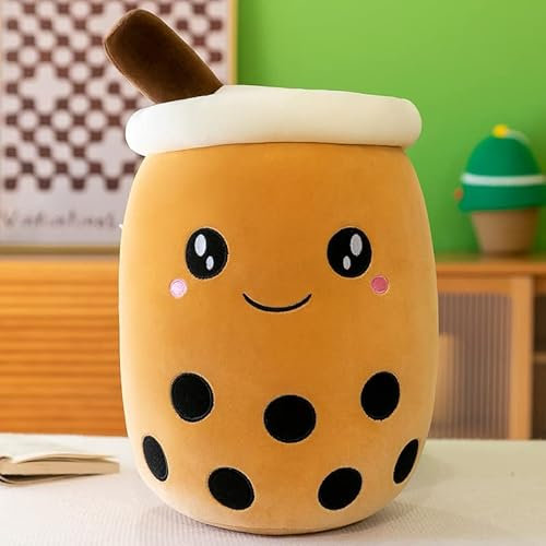 DAWRIS Bubble Tea Plush Pillow Plushie Plush Pillow, Plushies Bubble Tea Plushi Doll Creative Bubble Milk Tea Cup Shaped Hugging Cushion Home Soft Hug Pillow Cuddly Toy (brown)
