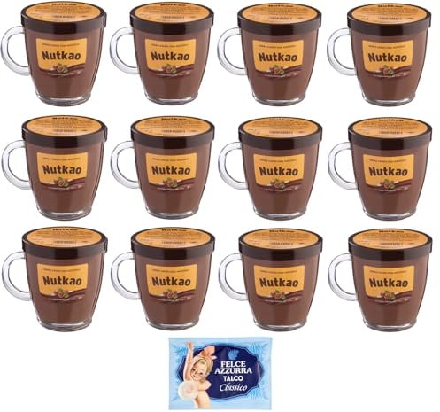 12er-Pack Nutkao Crema Cacao con Nocciole,Streichfähige Creme Kakao mit Haselnüssen,Italienische Creme, 330g-Glas + 1er-Pack Kostenlos Felce Azzurra Talkumpuder, 100g-Beutel