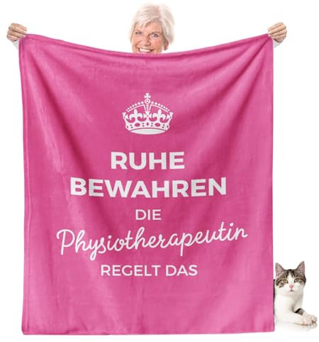Facepot Physiotherapie Geschenk Kuscheldecke (130x150cm) - Lustige Idee für Abschied, Ruhestand, Jobwechsel oder Geburtstag Einer Kollegin, Ruhe bewahren, die Physiotherapeutin regelt das