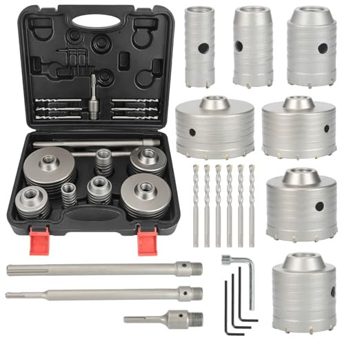 Beton-Lochsägen-Set mit 13 Teilen und Lochsägen-Set mit SDS Plus & Max-Schaft, Wandlochsäge, Bohrer für Beton, Ziegel, Stein, Zementwand
