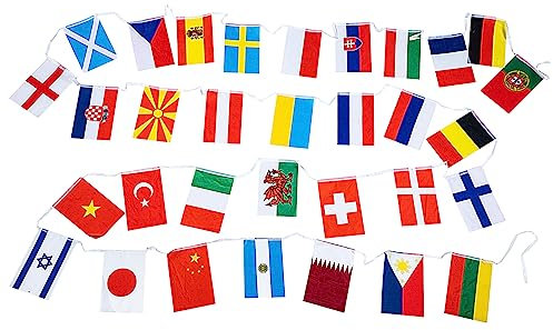 Ciieeo Wimpelkette mit 32 Länderflaggen für Den Außenbereich Lebendige Nationalflaggen Der Welt für Die Saisonale Dekoration