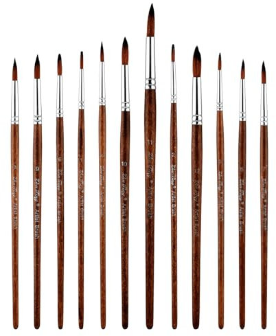 Prasacco Lot de 12 pinceaux aquarelle en nylon - Pinceaux d'artiste de qualité supérieure - Pointe ronde - Pour peinture acrylique - Pour débutants, enfants et amateurs de peinture