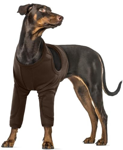 Wundschutzanzug Hund, Ellbogenschoner Leckschutz für Vorderbeine, Halskrause Beinschutz Knieschoner Recovery Sleeve (Braun, 2XL)