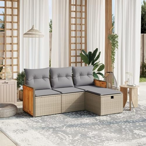 Faroom Balkon Ecklounge mit Stauraum Gartenlounge Klein Balkon Lounge Rattan Sofa Balkonsofa Kleiner Balkon Sitzecke Balkon Loungemöbel Gartensofa Ecksofa Balkonmöbel Mischung aus Beige 4-tlg-Type-15