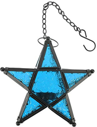 PRETYZOOM Sternförmiger Kerzenhalter aus Eisen und Glas in Blau Kreative Hängedekoration für Hochzeit und Feier Praktischer Windschutz und Stilvolle Tischdeko