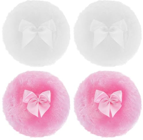YUXIANLB 4 Stück Große Flauschige Puderquaste 3,5 Zoll Puderquaste Für Körperpuder Weiche Waschbare Wiederverwendbare Velours Gesichts Und Körperpuderquaste Körperpuder Applikator Lose Puderquasten