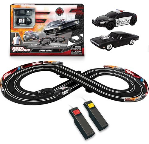 Fast & Furious Speed Chase Electric Racetrack Slot Car Set, 2x 1:43 Replica Cars, Eight Figure Track 2.4M / 7.9FT Racetrack For Kids, Ages 3+
