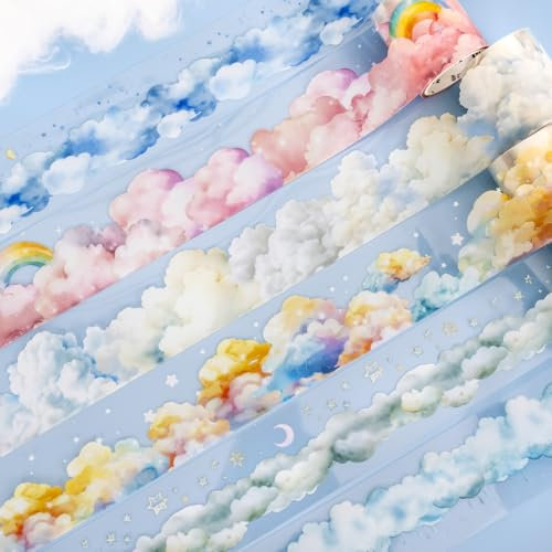 Arpaper Washi Tape Stickers Set,6 Rolls PET Scrapbooking Stickers,Bullet Journal Zubehör Sticker,Cloud Aesthetic Sticker Decorative for Journal Zubehör,Photo Album,Notebook,DIY Crafts(cloud series)