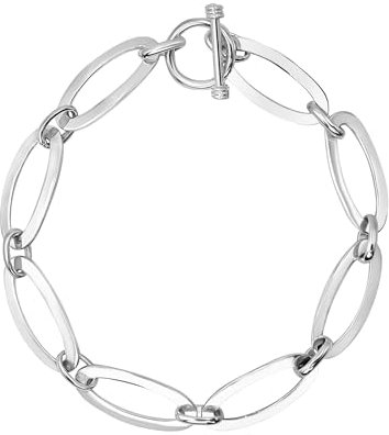 Silverly Sterling Silver Chunky Oval Link Chain Bracelet for Women With a T-bar Clasp - 925 Silver Thick Modern Minimalist Chain - Ladies Heavy Toggle Bracelets - Gift for Her