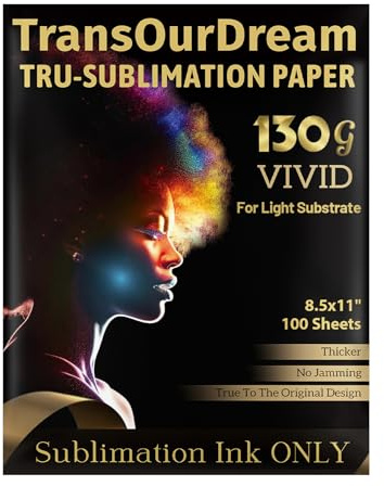 TransOurDream 130g Tru-Sublimation Paper for Inkjet Printers (Vivid, 8.5x11, 100 sheets) Sublimation Heat Transfer Paper for Sublimation Ink ONLY