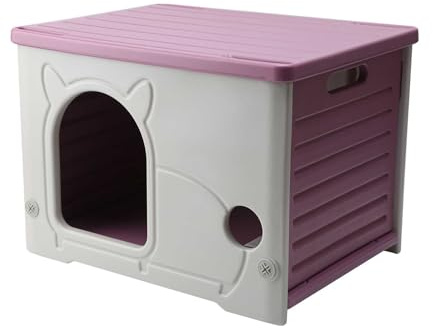 Niche en plastique pour chien et chat - Résistante aux intempéries - Pour intérieur et extérieur - Abri de jardin, chaton - Abri extérieur pour animaux domestiques - Rose - 53 x 41 x 38 cm