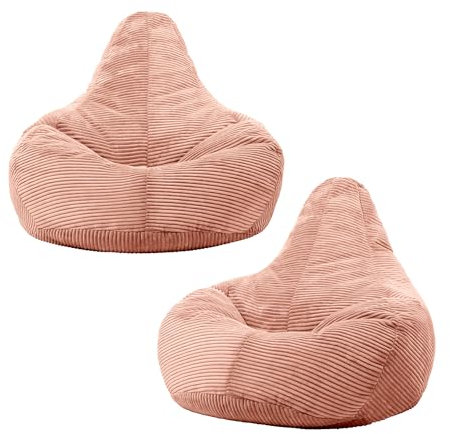 Icon Dalton Sitzsack Cord, Rosa, 2er-Pack, Gaming Sitzsack Erwachsene mit Füllung, Bean Bag, Cord Sessel, Lounge Sessel, Lounge Stuhl, Schlafzimmer, Wohnzimmer, Wohnzimmer Möbel