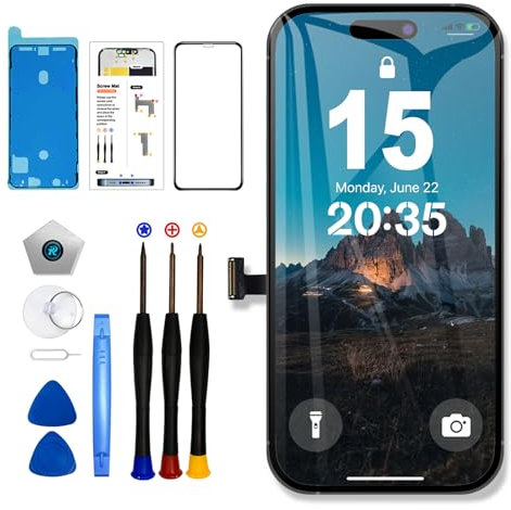 EFaith für iPhone 15 Display 6,1 Full-HD-LCD-Display, 3D-Touchscreen-Digitalisierer, Rahmen mit Reparaturwerkzeug-Set, gehärtetem Glas für Modell A2846 A3089 A3092 A3090