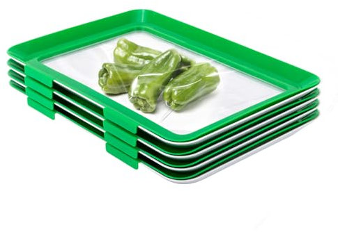 Aufschnittboxen für Kühlschrank,Tablett zur Vakuumkonservierung,Tablett zur Lebensmittelkonservierung,Stapelbarer, wiederverwendbarer Behälter für Lebensmittel mit Deckel (4er Pack) (Grün)