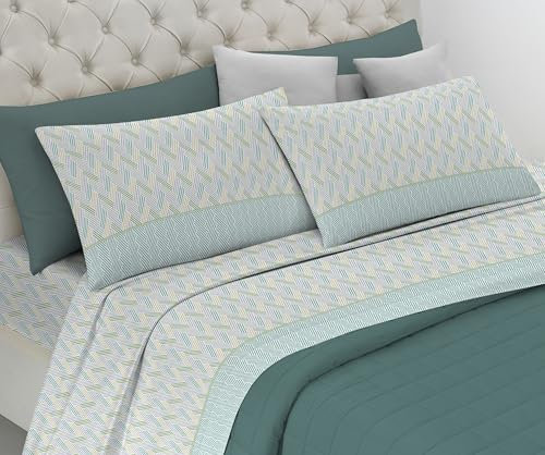 Riad Arredo Set Completo Letto 100% Cotone Morbido - Set Lenzuola con federe Mano Delicata Made in Italy (Vision Verde, Piazza E Mezzo)