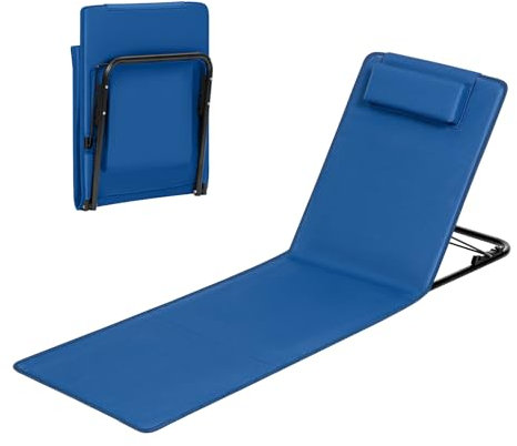 WOLTU Strandmatte gepolstert, Strandliege klappbar leicht, 3-stufig verstellbare Rückenlehne, mit Kopfkissen Staufach Aufbewahrungstasche, Sonnenliege Strand faltbar, Blau