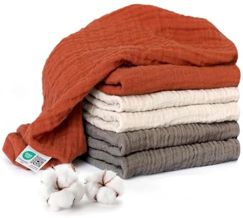 MAKIAN Mullwindeln 6er Pack, 70x70 cm, Oeko-TEX® Standard 100 geprüft, 6 Spucktücher in Premium Qualität - doppelt gewebte Stoffwindeln/Mulltücher - Terracotta/Beige/Mokka
