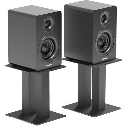 FREEAMG 1 Pair Desktop Speaker Stands, Universal Metal Speaker Stands with Vibration Absorption Pads up to 13KG, Desktop Speaker Stand for Computer, Bookshelf(Large)