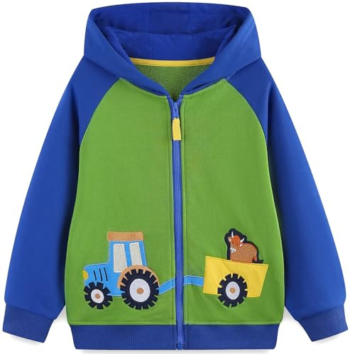 TEDD Boys Hoodies Zip for Kids Jumper Cotton Jacket Top Sweatshirts Long Sleeve T Shirt Casual Toddler Clothes Autumn Winter Tag Size 110 = 4-5 Years Blue - Green