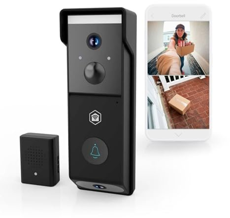 Nedis WIFICDP31BK – WLAN Video Türklingel – Dual Lens – 4 MP 1080p – 115° Weitwinkel – Farbige Nachtsicht – Zwei-Wege-Audio – Bewegungserkennung – Akku 4400 mAh – Schwarz