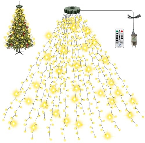 SonPen 3M 480 LED Lichterkette Weihnachtsbaum mit Ring und 16 Girlanden | IP65 Wasserdicht Christbaumbeleuchtung, 8 Modi+Timer+Speicher, Tannenbaum Lichterkette für Weihnachten Außen Innen, Warmweiß