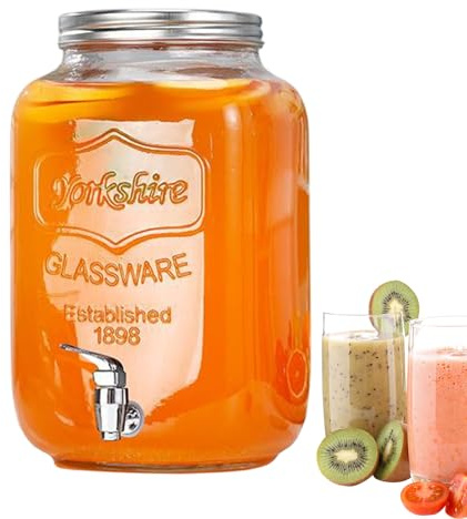Huxibai Spender für Partys, wasserdichter Glasbehälter mit Hahn, Likörspenderdeckel, für Limonade, Champagner, Grill, Picknick, Terrasse, Geburtstag, Weihnachten, Jahrestag, Hochzeit