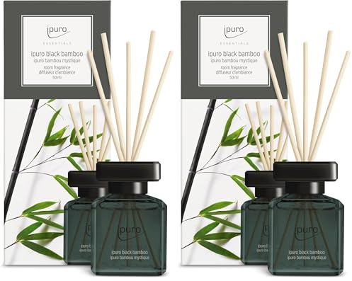 ipuro - Essentials Raumduft Black Bamboo 50ml | Raumerfrischer mit Jasmin, Zitrone, Apfel, & Holzige Amber-Moschus Note Duft Aroma | Diffuser mit Stäbchen | Lufterfrischer für die Wohnung