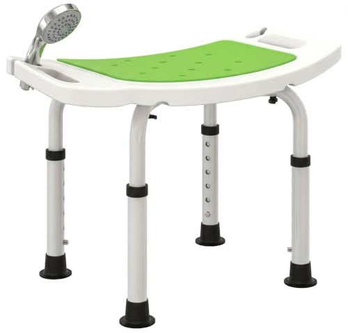 HOMCOM Sgabello per Doccia Altezza Regolabile 6 Livelli 39-52cm Verde | Lega di Alluminio, Plastica Antiscivolo, Sgabello Bagno
