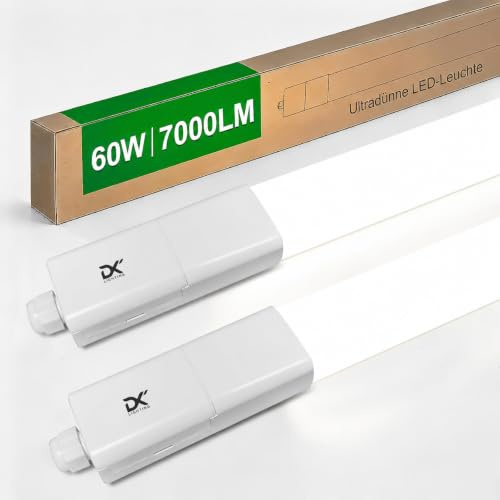 DXLIGHTING 2 Stück LED Feuchtraumleuchte 150CM, Verknüpfbar LED Feuchtraumlampe [60W, 7000LM, 4000K Neutralweiß] IP65 Wasserfest Wannenleuchte Deckenleuchte Röhre für Feuchtraum Garage Keller
