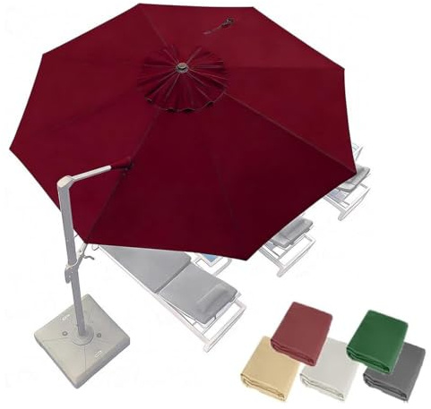 3.0m 3.35m 3.5m Auvent De Remplacement Parasol Déporté 8 Baleines Toile De Rechange Rond Bâche Pour Parasol En Polyester, Housse De Rechange Parapluie(Red,350cm/11.5ft)