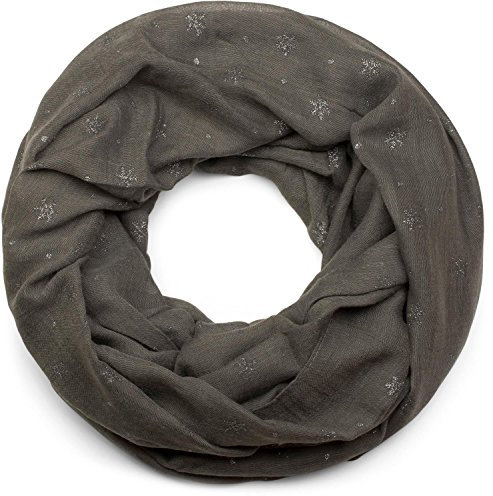 styleBREAKER Damen Loop Schal mit Glitzer Schneeflocken Print, Weicher Schlauchschal Einfarbig, Tuch 01017064, Farbe:Dunkelgrau