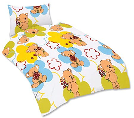 EXKLUSIV HEIMTEXTIL Kinder Bettwäsche Emma BW 2teilig Reißverschluss Teddy Blume 135x100 cm 40x60 cm
