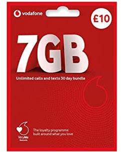 Vodafone SIM Card UK PREPAID PAYG £10 Bundle -7GB + (14GB FREE DATA every month for 3 months with regular top ups (Promotion request deadline of 19.01.2026) - Love2surf RETAIL PACK