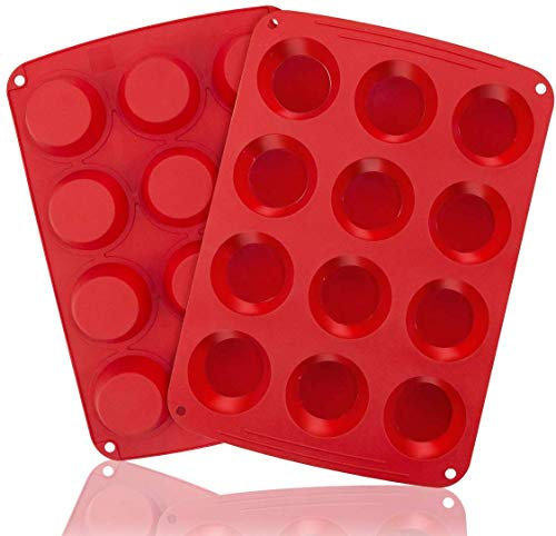 Webake Muffin Pan 12 Cup, European Silicone Cupcake Pan, Nonstick Muffin Tray Cupcake Liner Egg Muffin Tin, 2 Pack Baking Molds Silicone Bakeware