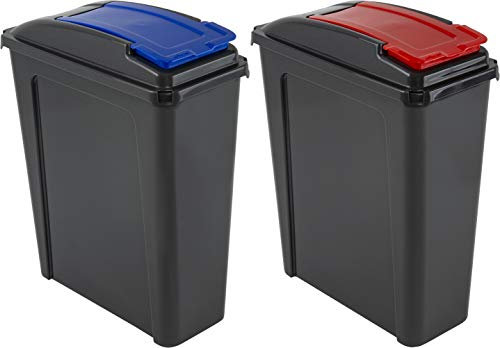 2 x Wham 25L Slimline Home Trash Waste Plastic Recycling Bin
