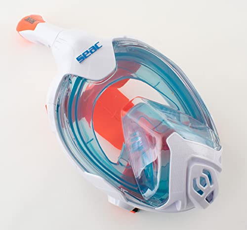 Seac Magica, Schnorchelmaske Vollgesichtsmaske Anti-Beschlag System mit einem weichen Maskenkörper, Dry Top Schnorchel mit Auslassventil, weiß/orange, XS/S