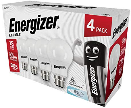 Energizer GLS Replacement LED Bulb 4 Pack (Daylight B22, 60W) [Energy class F]