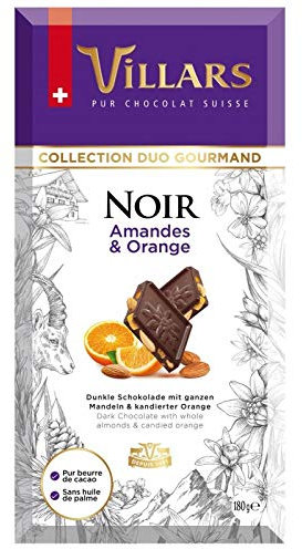 VILLARS - Tablette Noir Amandes Orange 180G - Lot De 4 - Livraison Gratuite
