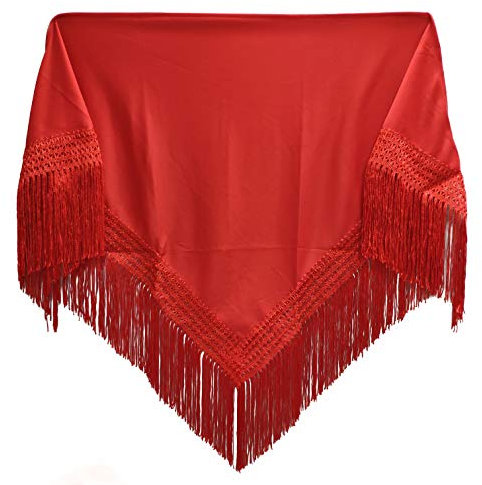 MUNDDY® - Manton Flamenco sevillana Poliéster Liso Para niña. Mantones Flamenco Sevillana.Color Rojo Negro Rosa Blanco Amarillo Azul. Envio desde madrid con seguimiento. … (Rojo)