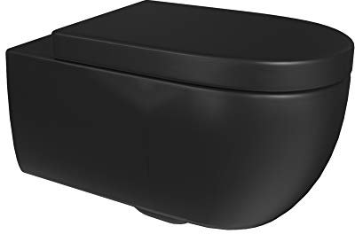 Aqua Bagno | Schwarze Toilette spülrandlos, Keramik, schwarz matt, Design Gäste-WC, WC-Sitz Softclose | 49 cm kurz
