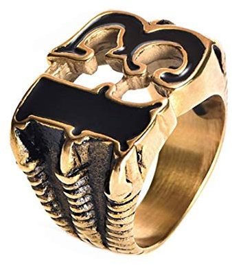 HIJONES Herren Jewellry Number 13 Solide Edelstahl Biker Ring Gold Schwarz Größe 62